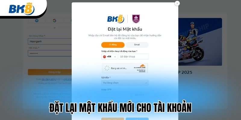 Đặt lại mật khẩu mới cho tài khoản 