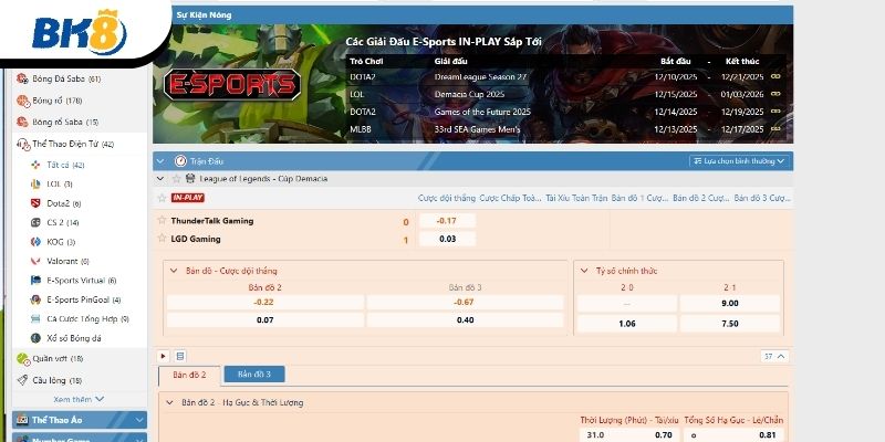 Luật cược Esports BK8 rõ ràng 
